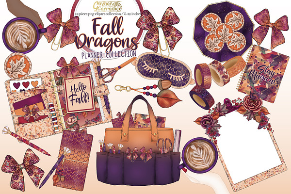 Fall dragons planner clipart