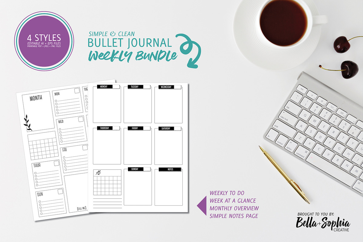 Minimal 4 Page Bullet Journal Bundle in Stationery Templates - product preview 8