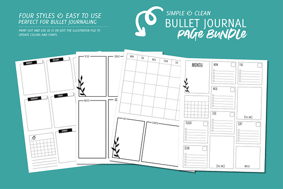 Minimal 4 Page Bullet Journal Bundle in Stationery Templates - product preview 1