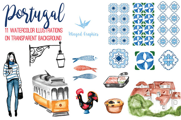 Portugal : watercolor illustrations in Illustrations - product preview 2