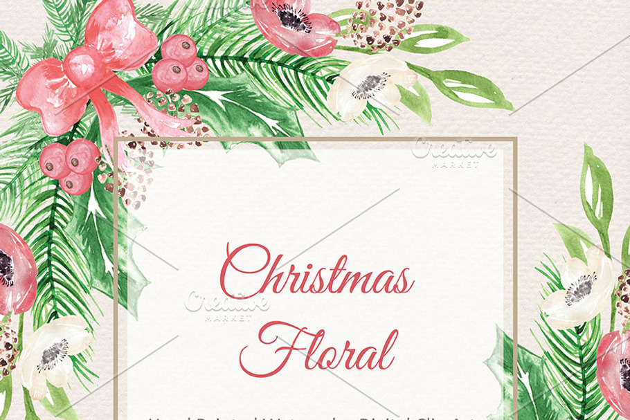 Watercolor Christmas floral clipart