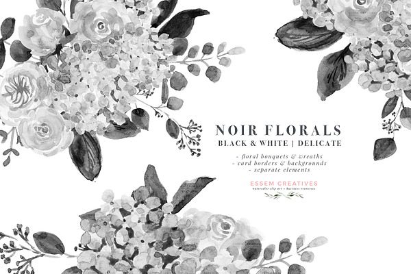 Black and White Flowers Graphics