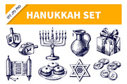 HandDrawn Sketch Hanukkah Vector Set
