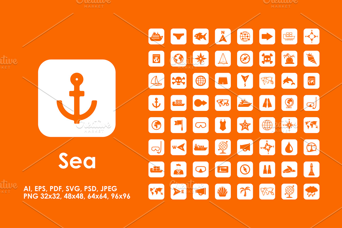 64 sea icons in Graphics - product preview 8
