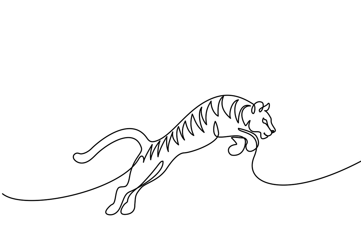 one line drawing. Tiger jumping in Illustrations - product preview 8