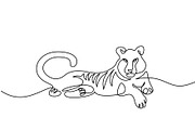 line drawing. Tiger rest lying