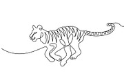 one line drawing. Tiger jumping