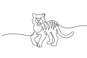 one line drawing. Tiger walking