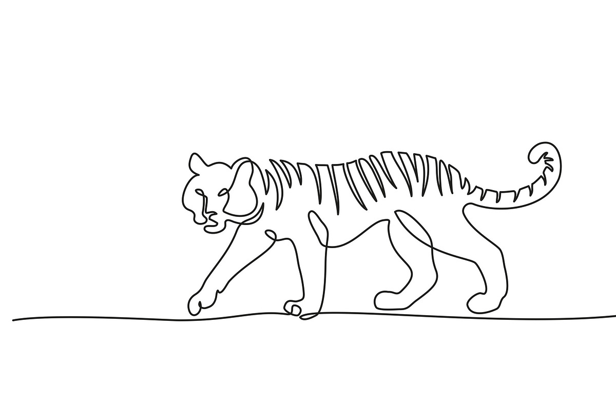 one line drawing. Tiger walking in Illustrations - product preview 8