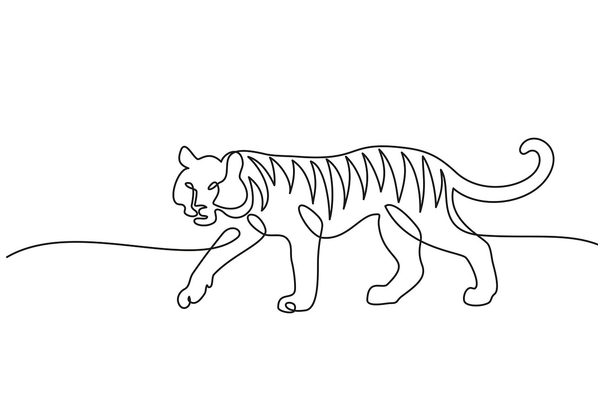 one line drawing. Tiger walking in Illustrations - product preview 8