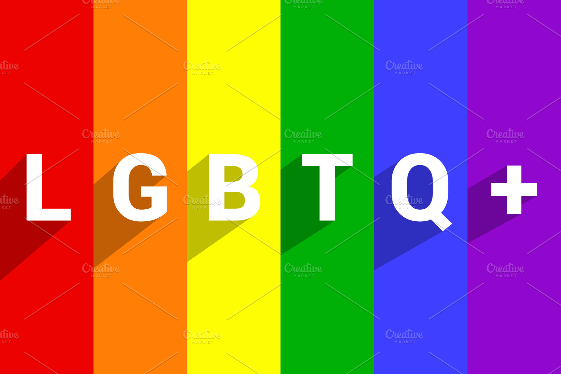 Text LGBTQ+ on striped pride flag ~ Abstract Photos ~ Creative Market