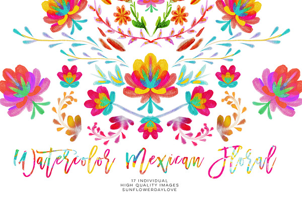 Watercolor mexican floral clipart