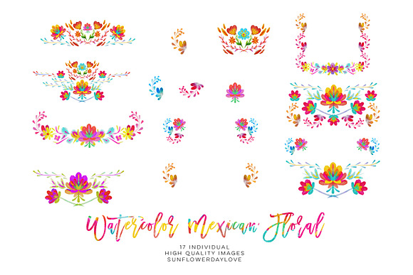Watercolor mexican floral clipart in Illustrations - product preview 2