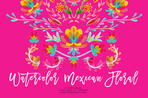 Watercolor mexican floral clipart in Illustrations - product preview 4