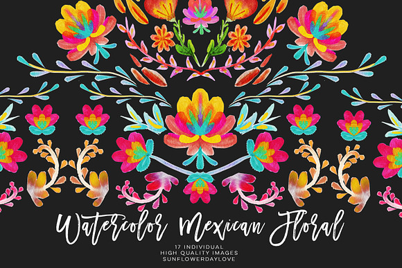 Watercolor mexican floral clipart in Illustrations - product preview 5