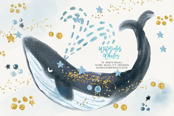 Whale Watercolour Clip Arts in Illustrations - product preview 2