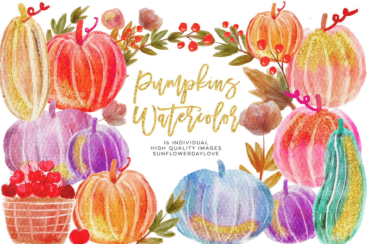 Watercolour Pumpkin Clipart in Illustrations - product preview 8