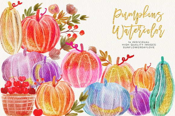 Watercolour Pumpkin Clipart in Illustrations - product preview 1