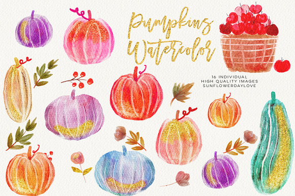 Watercolour Pumpkin Clipart in Illustrations - product preview 2