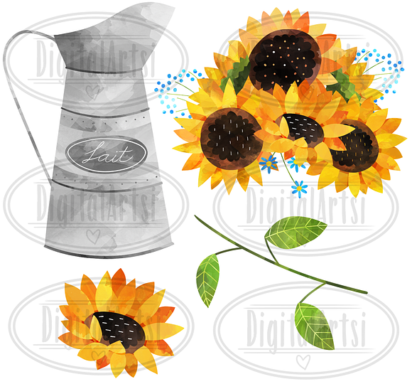 Watercolor Sunflower Clipart in Illustrations - product preview 2