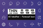 Weather and Forecast Thin Line Icons