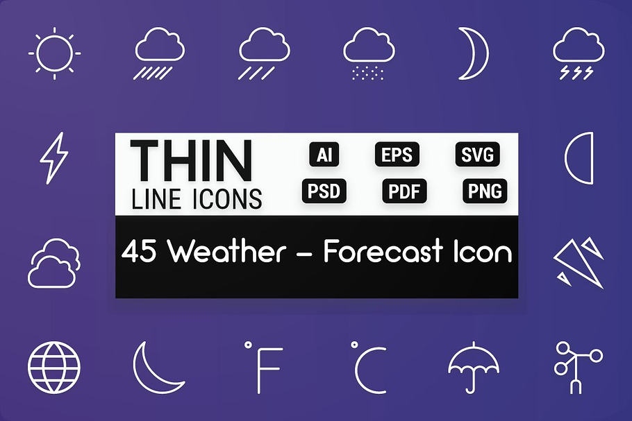 Weather and Forecast Thin Line Icons in Icons - product preview 8