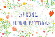 Spring floral seamless patterns set