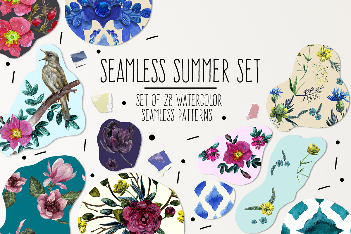 Seamless Summer Watercolor Patterns in Patterns - product preview 8