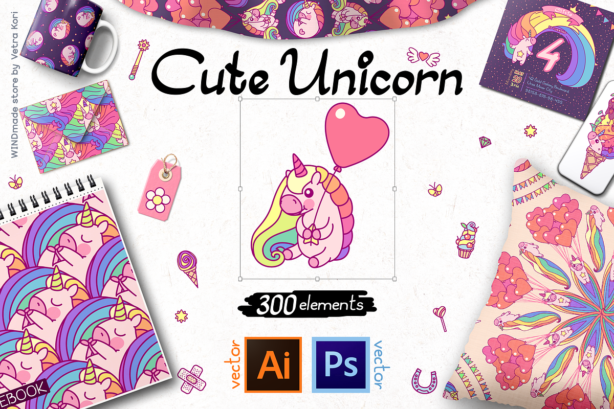 vector set Cute Unicorn in Illustrations - product preview 8