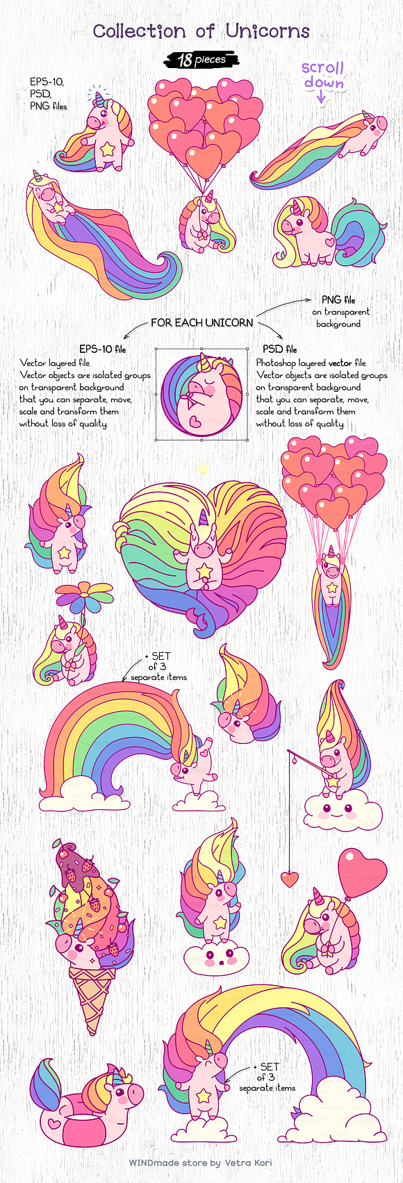 vector set Cute Unicorn in Illustrations - product preview 1