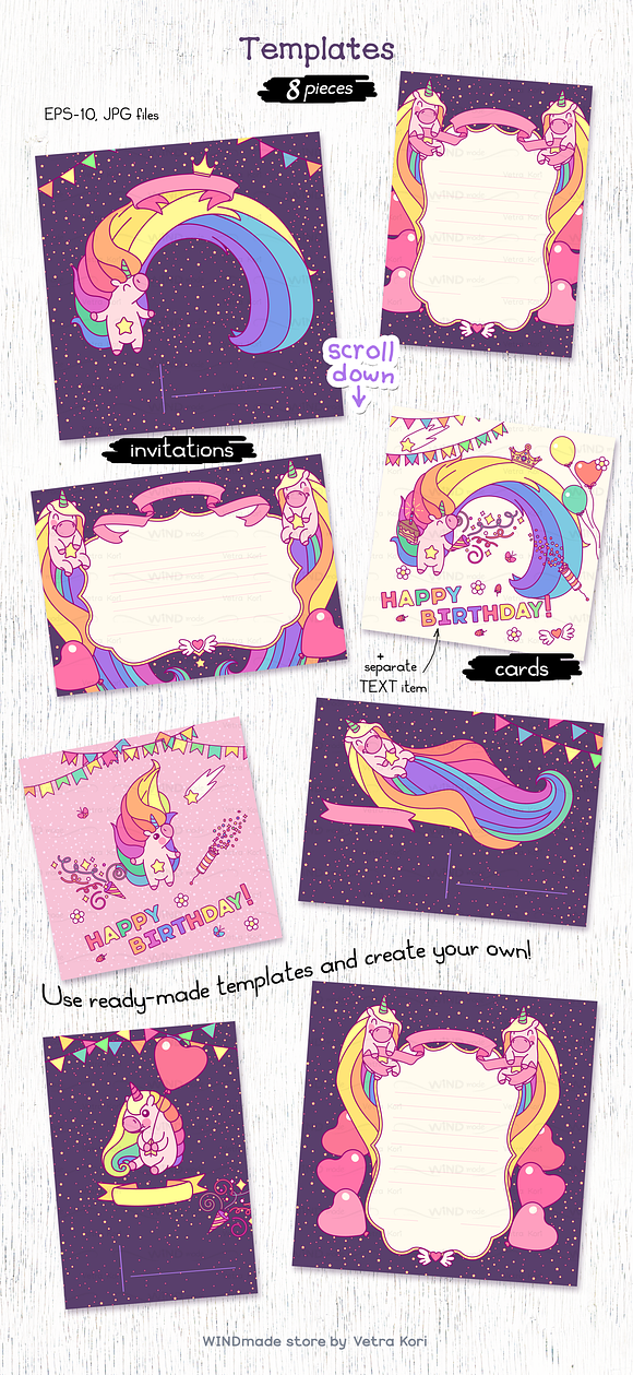 vector set Cute Unicorn in Illustrations - product preview 4