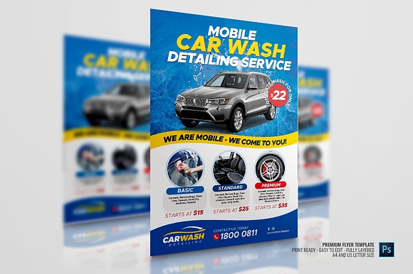 Car Wash Mobile Services Flyer in Flyer Templates - product preview 3