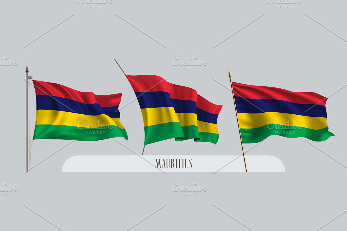Set of Mauritius waving flags vector in Illustrations - product preview 8