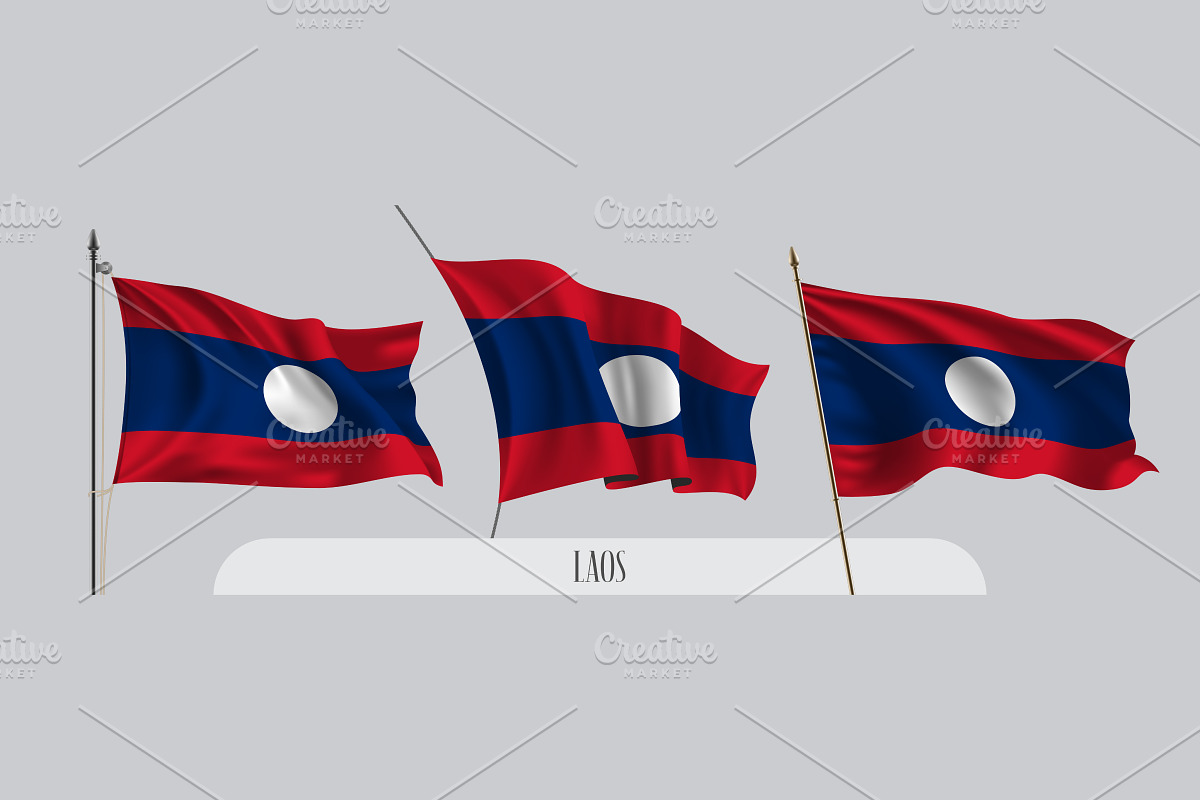 Set of Laos waving flags vector in Illustrations - product preview 8