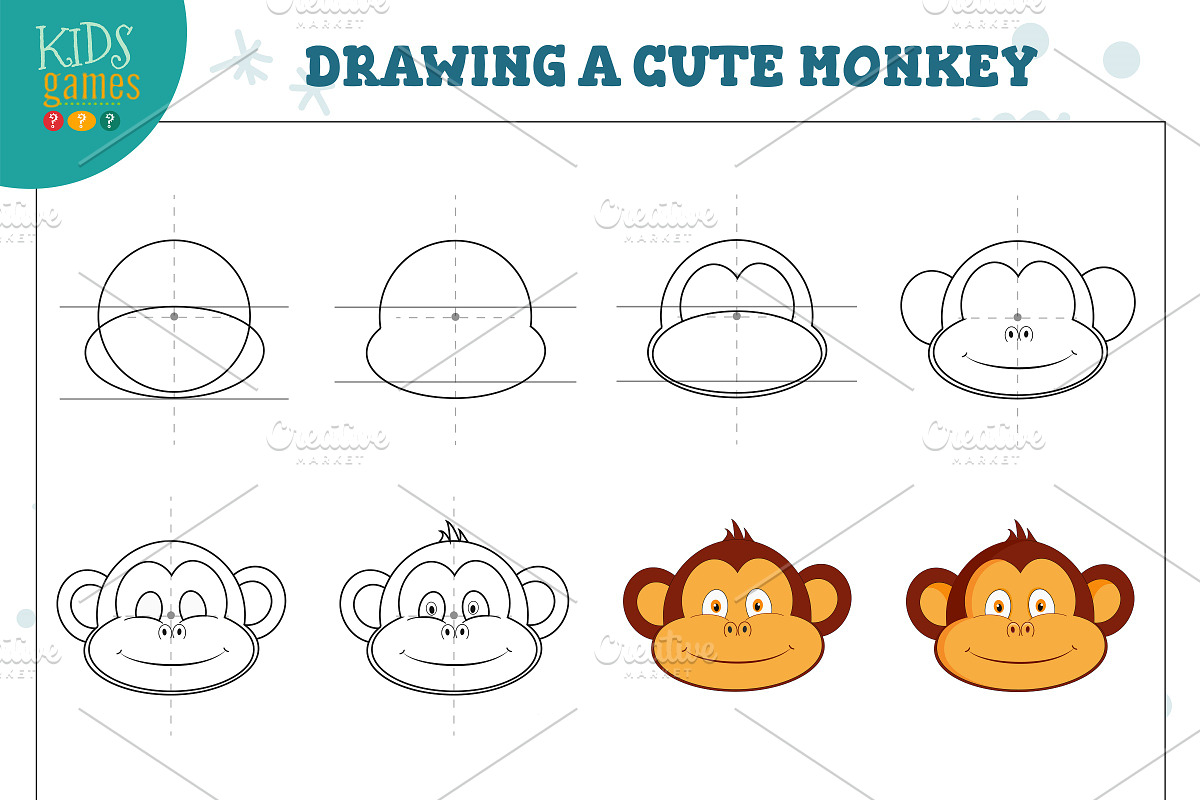 Drawing a cute monkey vector game in Illustrations - product preview 8