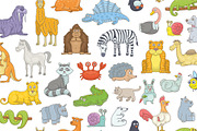 Set of different animals + Pattern