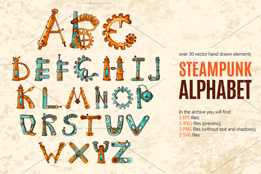 Steampunk Alphabet Set in Illustrations - product preview 8