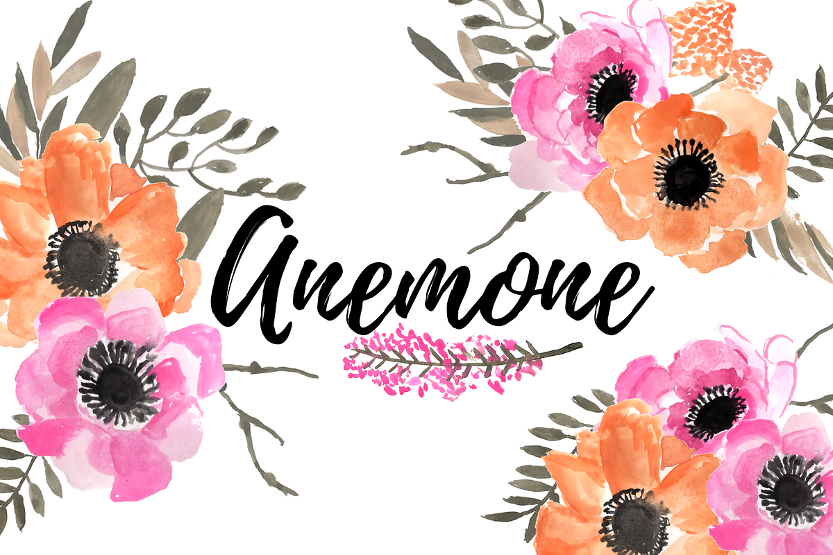 Watercolor Anemone Clipart in Illustrations - product preview 8