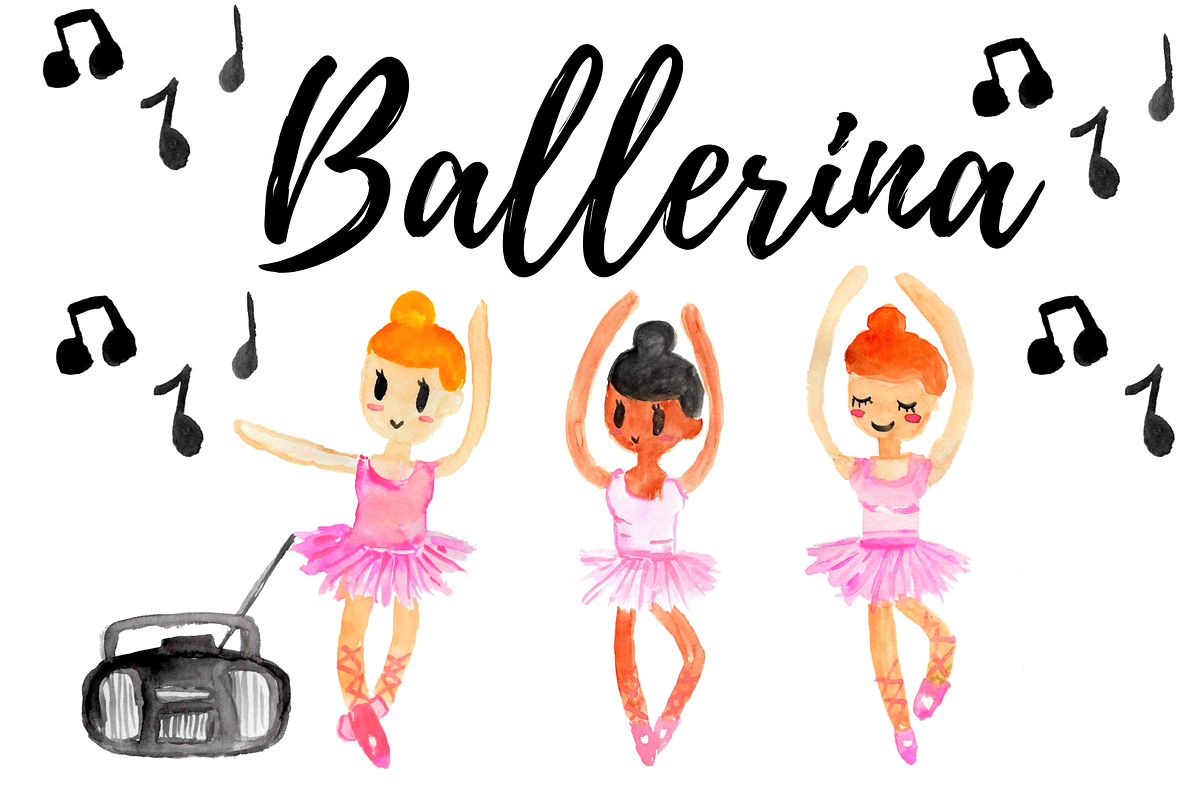 Watercolor Ballerina Clipart in Illustrations - product preview 8