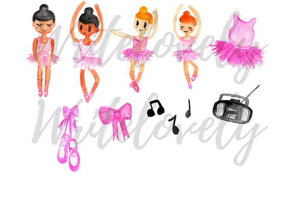 Watercolor Ballerina Clipart in Illustrations - product preview 1