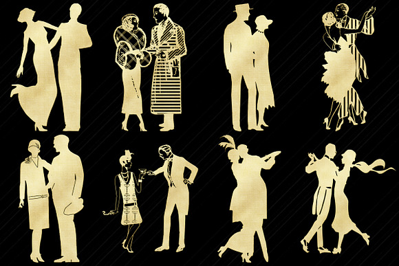 Gold Foil Gatsby Couples Clip Art in Illustrations - product preview 1