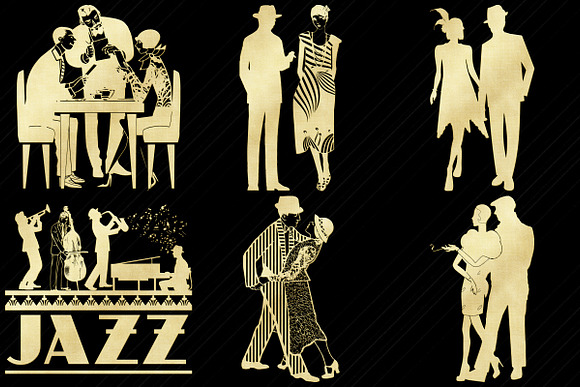 Gold Foil Gatsby Couples Clip Art in Illustrations - product preview 2