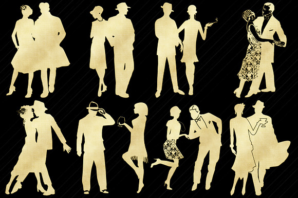 Gold Foil Gatsby Couples Clip Art in Illustrations - product preview 3