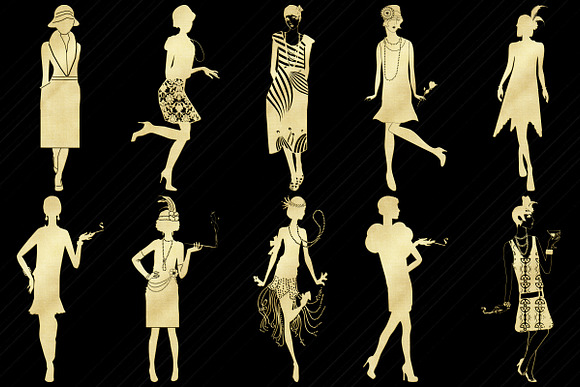 Gatsby Gold Foil People Clip Art in Illustrations - product preview 1