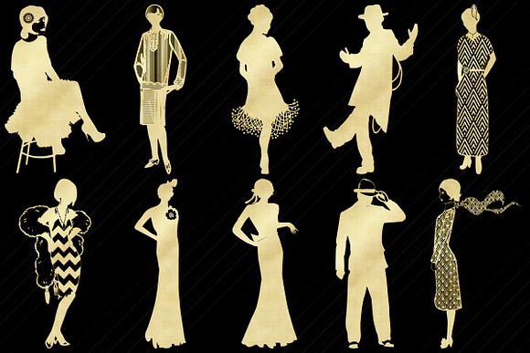 Gatsby Gold Foil People Clip Art in Illustrations - product preview 2