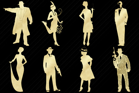 Gatsby Gold Foil People Clip Art in Illustrations - product preview 3