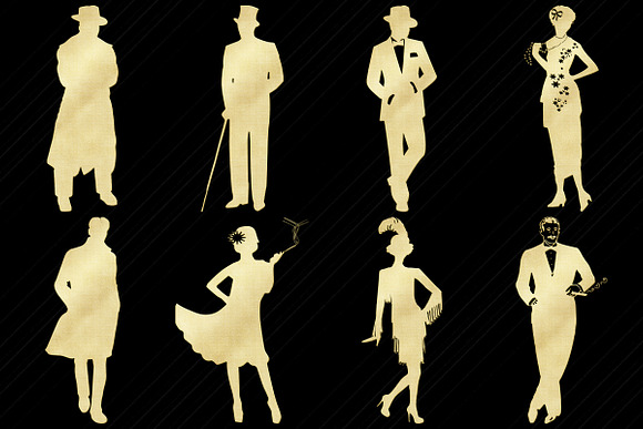 Gatsby Gold Foil People Clip Art in Illustrations - product preview 4