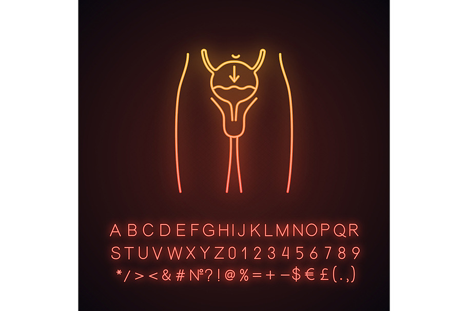 Urinary incontinence neon light icon