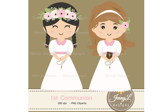 1st Communion Girl Digital Papers in Patterns - product preview 3