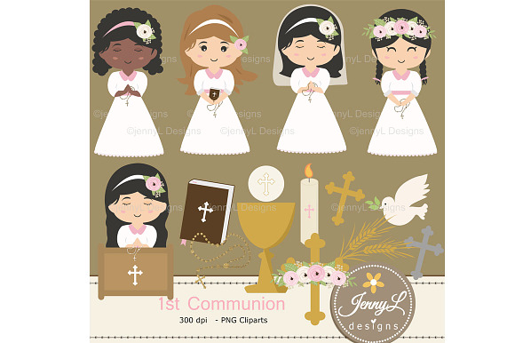 1st Communion Girl Digital Papers in Patterns - product preview 4